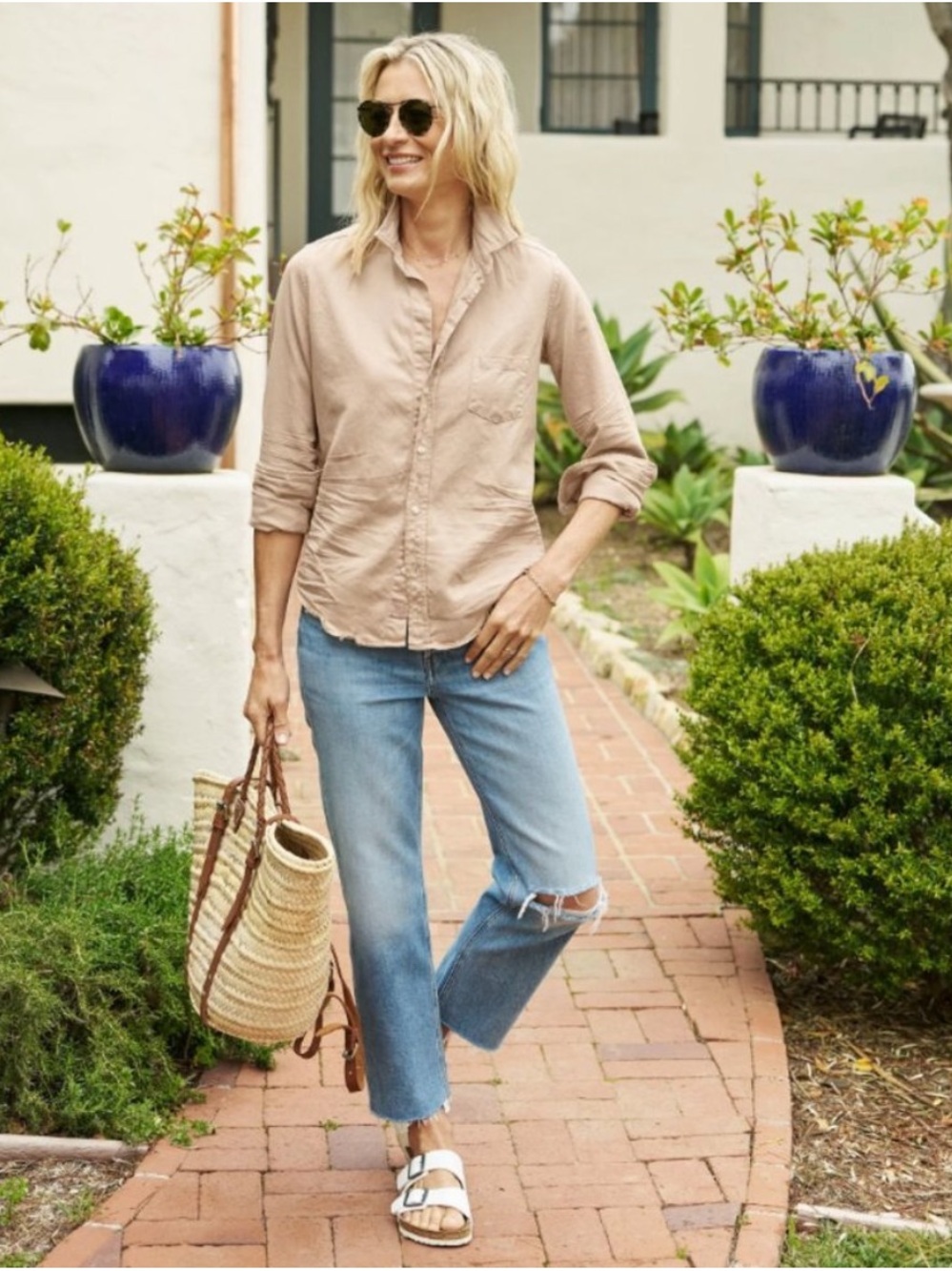 Frank & Eileen Eileen Button-Up Shirt Famous Denim Sand Tan Size: Medium - Picture 2 of 10